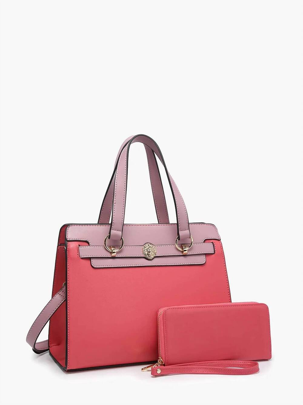 NEW JEN & CO. women's lexie two-tone vegan leather satchel bag with wallet in fu